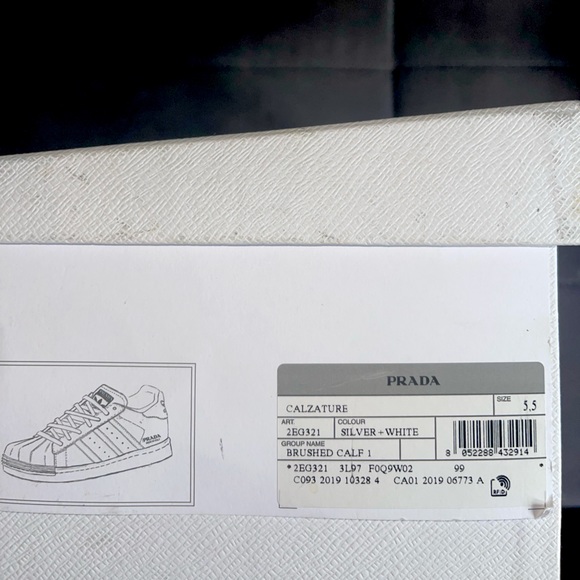 Prada X Adidas, sliver and white shell top sneaker - Picture 6 of 6